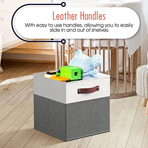 Ornavo Home 13 x 13 Storage Cube Bins, Foldable Collapsible Fabric Storage Bins Box Linen Shelf Basket Cube Organizer for Closet with Leather Handles, 6 Pack, White/Gray - color: White/Gray, size: Cube - 13 x 13 x 13