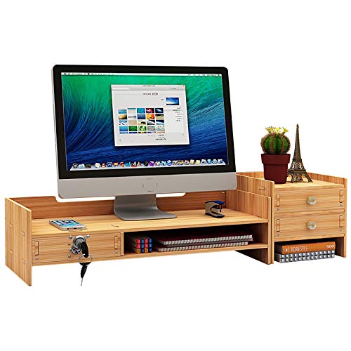 Monitor Stand Desk Organization with Storage Drawer, Adjustable Desktop Storage Organizer Multifunction Storage Shelf Desk Organization Computer Stand for Computer, Printer for Home Office