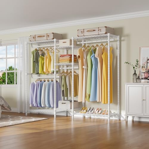 VIPEK Classic V6 Wire Garment Rack 5 Tiers Heavy Duty Clothes Rack for Hanging Clothes, Wardrobe Racks Compact Large Metal Clothing Racks Freestanding Closet Storage Racks, Max Load 850LBS, White - color: White, size: Classic V6 Standard