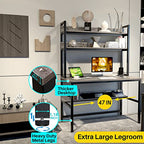 Aquzee Desk with Hutch Bookshelves, Computer Desk with 3 Tiers Storage Shelves, Space Saving Design Black Metal Legs Desk with Grey Board, Easy Assemble - color: Grey, size: 47inch