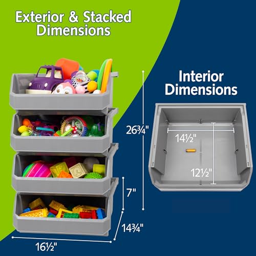 ReadySpace Plastic Containers for Organizing and Storage Bins for Closet, Kitchen, Office, Garage or Pantry Organization, Stackable Bins, Extra Large (14.8" x 16.5" x 7"), 4-Pack, Grey - color: Grey, size: Extra Large, 4-Pack