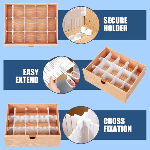 Blosssound 15 Pcs 5.12 Tall Drawer Divider Adjustable Drawer Organizer DIY Ultra Deep Storage Organizer Separator with Fixed Buckle for Underwear Socks Dormitory Office Kitchen Bedroom(White) - color: White