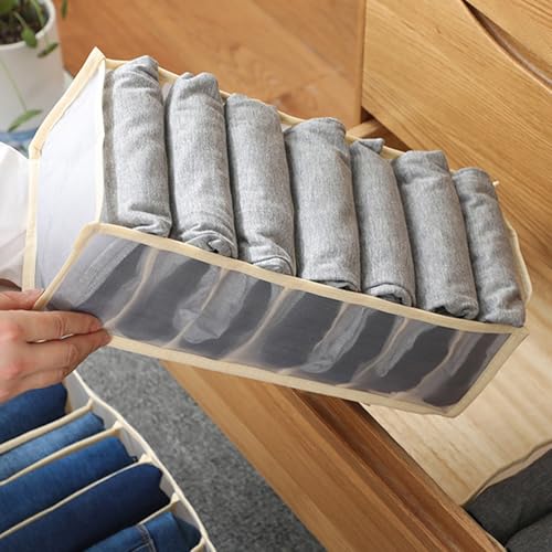 7-Compartment Underwear Storage Box, Foldable Closet Organizer for Bras, Socks, and Accessories, Space-Saving Design, Off White - color: Off White, size: 1.7X1.7X5.7inch