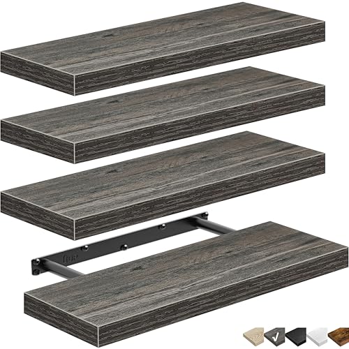 QEEIG Floating Shelves for Wall Bathroom Shelf Bedroom Kitchen Living Room Farmhouse Small Book Shelf 16 inch Set of 4, Grey (015-GY4) - color: D. Grey, size: 4pcs
