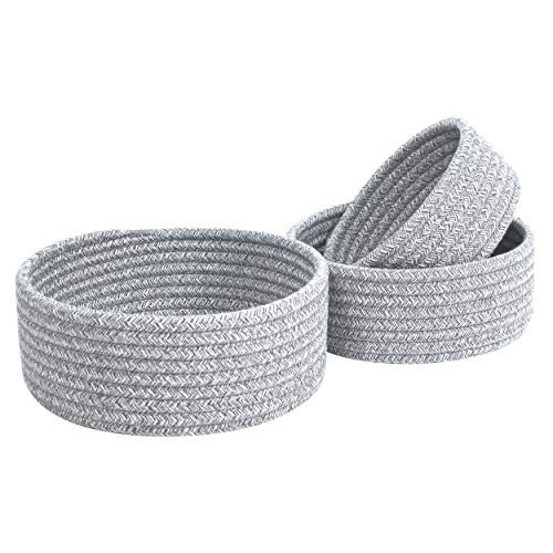 MINTWOOD Design Set of 3 Cotton Rope Nesting Bowls, Small Catch All Basket, Cute Closet Baskets and Bins for Shelves, Mini Table Basket Organizer for Small Accessories, Light Gray Mix - color: Light Gray Mix