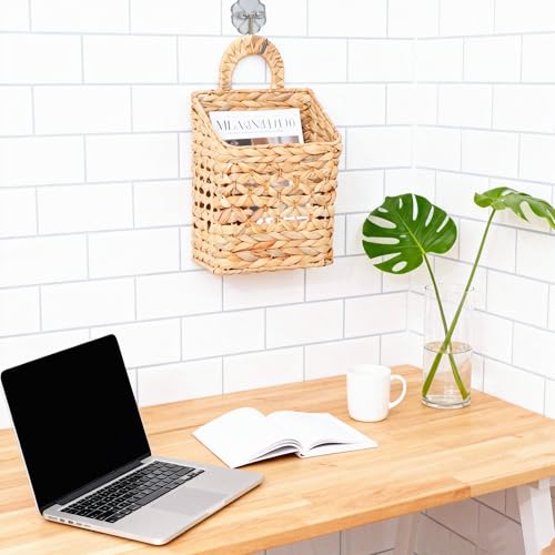 Wicker hanging basket, Water Hyacinth Wall Basket, Rustic Handwoven Hanging Storage Basket with Metal Frame for Farmhouse Home Decor, Garden or Organizing (1-Tier) - size: 1-Tier