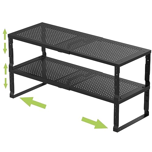 Jojocross Expandable Adjustable Stackable Kitchen Organizer, Spice Rack,Metal Pantry Storage Shelves Racks,Counter Shelf for Cabinets, Countertop, Cupboard(2 Packs/Medium/Black) - color: 2 Packs/Black, size: 7.87"D x 16.6"~26.5"W x 6.1"/7.5"H