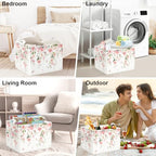 Clastyle Flower Girl Book Storage Basket Spring Summer Floral Women Clothes Organizer Bin Parents Gift Toy Box for Bedroom Shower, Pink Rose, 40x30x30 cm