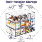 Desk Organizer with 12 Drawers, FODIENS 3 Packs Stackable Desktop Storage Box with Removable Drawer, Clear Sunglasses Organizer Display Case for Stationery Marker Pens Eyeglasses Office Supply - style: 3 Layers -12 Drawers