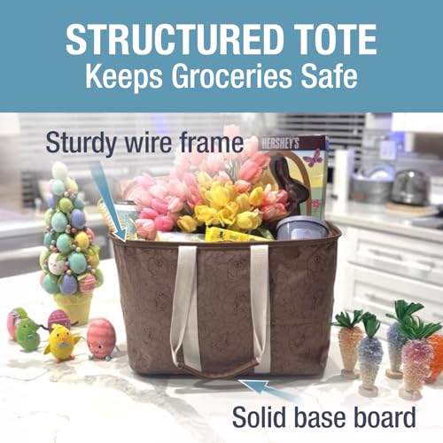 CleverMade Collapsible LUXE Tote - Reusable Grocery Shopping Storage Bag Organizer w/Handles Reinforced Bottom - color: Pretty in Peony