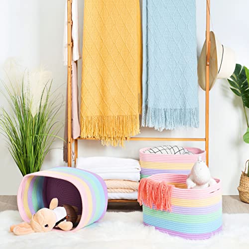 MINTWOOD Design Storage Basket for Shelves, Decorative Baskets for Organizing, Book Basket, Storage Cube Bin Box, Woven Closet Organizer, Pantry Closet and Shoe Basket, Pastel Rainbow - color: Rainbow Pastel