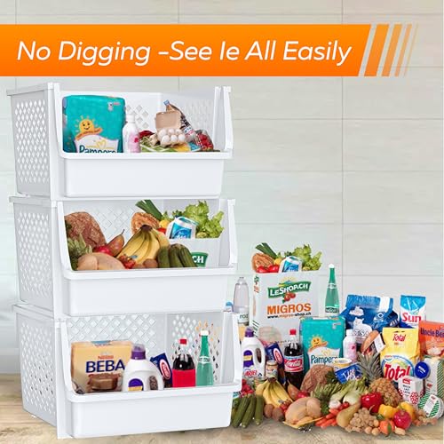 TidyFriend 6 Pack XLarge Stackable Storage Bins Open Front for Pantry Organizers and Storage, Pantry Storage for Food, Kitchen and Home Organization, Plastic Storage Bins, Dorm Room Essentials (White) - color: White, size: 6 Pack - XLarge