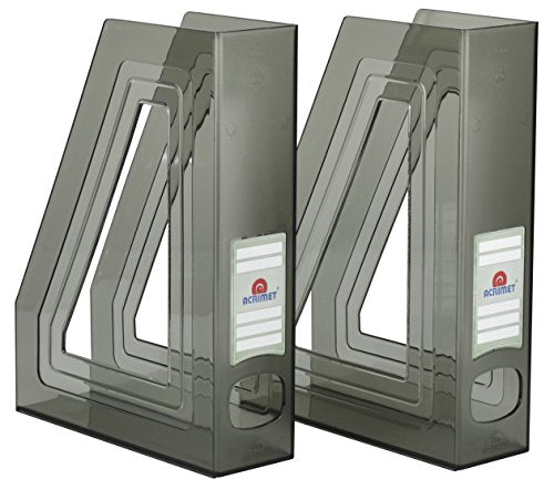 Acrimet Magazine File Holder Bin Storage, Vertical Rack for Documents, Folders and Mail, Durable Plastic Desk Organizer for Office & Home (Clear Gray Color) (2 Pack) - color: Clear Gray