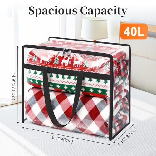 SpaceTrove Clear Clothes Storage Bags, 6 Pack Closet Organizers and Under Bed Storage Containers, Foldable Moving Bags with Zippers for Comforter, Blanket, Bedding, Duvet, PVC Packing Bags 40L - size: 40L