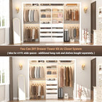 Aheaplus 21.3" Closet System with 4 Drawers, Wood Closet Organizer with Open Shelves, Modular Drawers System Tower, Walk-in Closets Small Wardrobe Rack, Tall Storage Cabinet Unit, White - color: White