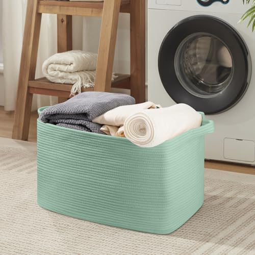 OIASKET 95L Extra Large Blanket Basket, 24" x 16.9" x 14.2" Woven Storage Basket for Living Room, Rectangle Nursery Blanket Storage for Toys, Towels, Dirty Clothes (Green) - color: Green, size: 24"x16.9"x14.2"