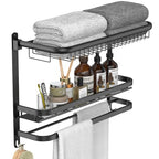 CAXIMSY Foldable 23.22 Inch Rowel Rack Wall Mounted with Bathroom Shower Shelves Stainless Steel Towel Bar Without Drilling and Screw Installation (Black) - color: Black