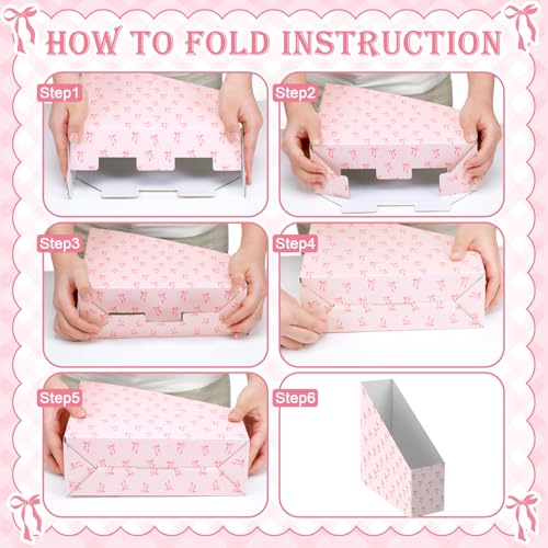 AmazingSpark Set of 4 Pink Bow Magazine File Holder Decorative Foldable Cardboard Magazine Storage Boxes with Acrylic Label Holders Coquettish Boho Organizer for Office Home Organization Storage - style: Pink Bow