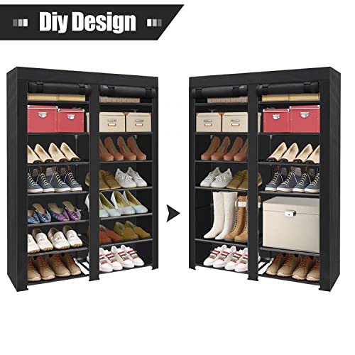 ERONE Shoe Rack Storage Organize, 28 Pairs Portable Double Row with Nonwoven Fabric Cover Shoe Shelf Cabinet for Closet