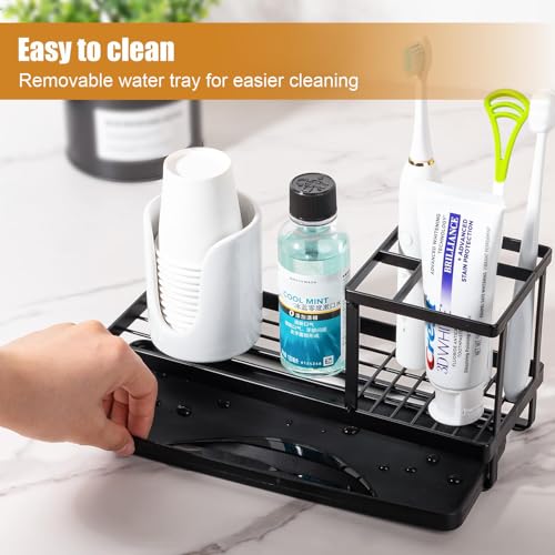 Toothbrush Holders for Bathrooms, Carbon Steel Tooth Brushing Holder Electric Toothbrush and Toothpaste Organizer Bathroom Accessories for Countertop, Shower, Sink - Matte Black - color: Black, size: Small
