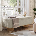 Tribesigns 50.39" Storage Bench with Padded Seat Cushion, Upholstered Shoe Bench with Flip Up Storage for Bedroom, Living Room, Entryway, Load up to 330 lb, Beige + Wood Color