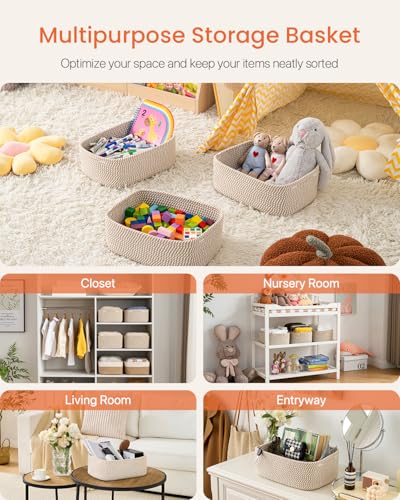 KALLAX Small Woven Basket, 13.5 x 9.5 x 5 Inches, Storage Basket for Organizing, Cute Small Rope Shelf Closet Cube Storage Bins Baskets for Shelves, Dog Toy Gift Baskets Empty, 3 Pack Brown - color: Brown, size: 13.5"L x 9.5"W x 5"H