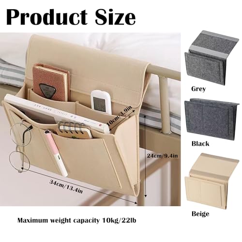 Bedside Caddy, 5 Pockets Felt Bedside Storage Organizer, Hanging Storage Organizer for Home Bedroom Living Room College Dorm Bed Water Bottles, Magazines, Phone, Glasses (Black) - color: Black