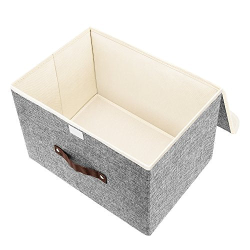 TYEERS Foldable Storage Boxes with Lids 5 Pack Fabric Storage Bins with Lids, Closet Organizers for Clothes Storage, Room Organization, Office Storage, Toys - Gray - color: Gray, size: 5-pcs 14.9x9.8x9.8 in