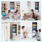 ALSLEA 8 Pockets Hanging Wall File Organizer 15" Extra Wide Pocket Chart for Classroom, Office, Home, Mail Organizer Wall Mounted with 1 Writable Clear Pocket, 5 Wall/ Door Hooks & 12 Labels (Black) - size: Medium (8 Pockets)