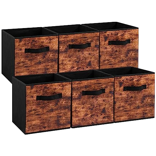 Stero Fabric Storage Cubes, 6 Pack Foldable Storage Bins with Handle, 11 Inch Box for Shelves, Closet, Organizer, Rustic Brown and Black - color: Rustic Brown and Black, size: 11"-6 Pack