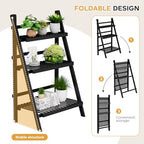oakvivo 39.4" Foldable Plant Shelf Ladder Shelf, 3 Tier Bamboo Ladder Flower Pot Display Shelf, Freestanding Ladder Bookshelf for Garden, Balcony, Yard, Living Room, 23.6" W x 15" D x 39.4" H, Black - color: 3-Tier Black