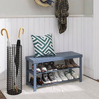 SMIBUY Bamboo Shoe Rack Bench, 3-Tier Shoe Organizer Storage Shelf for Entryway Hallway Bathroom Living Room (Grey) - color: Grey