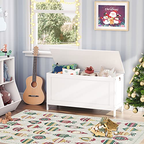 HOOBRO Toy Box, Retro Wooden Look Storage Chest with Safety Hinge, Entryway Storage Bench Supports 220 lb, 39.4 x 15.7 x 18.9 Inches Toy Chest Organizer, Easy Assembly (White) - color: White, size: 39.4x15.7x18.9 Inch