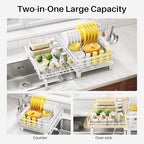 SNTD Dish Drying Rack - Extendable Dish Rack, Large Sink Drying Dish Drainer for Kitchen Counter, Stainless Steel Dish Strainer with Utensil Holder (White) - color: White