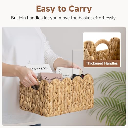 StorageWorks Scalloped Water Hyacinth Baskets, Hand-woven Rattan Baskets with Built-in Handles, Cute Baby Basket for Nursery, Basket for Organizing and Decor, 13"L x 8¼"W x 7"H - color: Water Hyacinth(Natural), size: 13"L x 8¼"W x 7"H