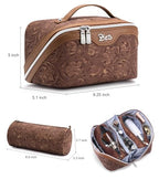 BOYATU Travel Makeup Bags Cosmetic Organizer Bag: 3 Pcs Set Large Capacity Floral Make up Bag with Compartments - Waterproof Leather Toiletry Bags with Handle for Women (19-Brown) - color: 19-Brown