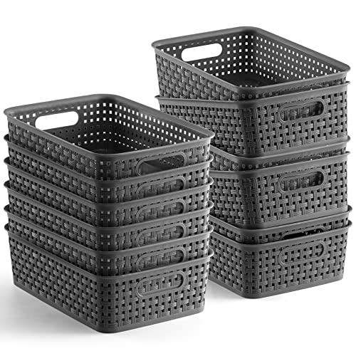 [ 12 Pack ] Plastic Storage Baskets - Small Pantry Organization and Storage Bins - Household Organizers for Laundry Room, Bathrooms, Bedrooms, Kitchens, Cabinets, Countertops, Under Sink or On Shelve - color: Gray