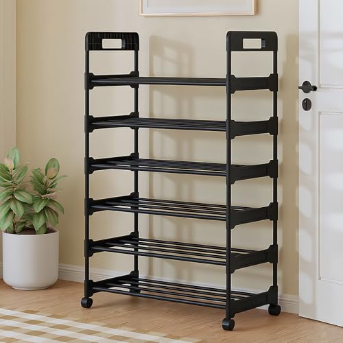 Long Storage Shoe Rack Organizer Cabinet Sturdy Shoe Shelf with Wheels Free Standing Shoe Rack for Home and Entryway 6 Tier - 23.6" W Hold 18 Pairs - size: 6 Tier - 23.6"W
