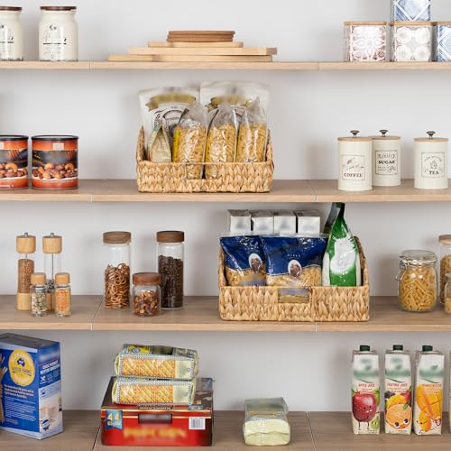 StorageWorks Pantry Baskets for Organizing, Water Hyacinth Baskets for shelves with Built-in Handles, Pantry Organizers and Storage, Set of 2 (Large and Medium) - color: Natural(Water Hyacinth), size: 15¾"L x 11"W x 7½"H + 14¼"L x 9¾"W x 6¾"H