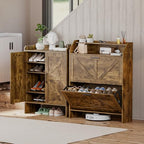 Mericonia Farmhouse Shoe Cabinet with 2 Flip Drawers, Shoes Storage Cabinet, Freestanding Shoe Rack Organizer for Entryway, Rustic Brown - color: C-rustic Brown (Flip Drawers)