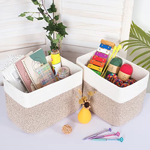 MINTWOOD Design 3-Pack Storage Baskets for Shelves, Playroom and Classroom Basket, Book Decorative Cube Bins, Woven Closet Organizers, Baby Nursery Baskets, Light Brown - color: Oatmeal Brown