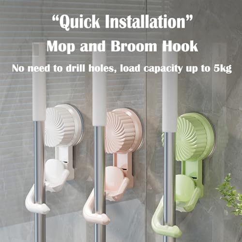 No-Drill Wall Mounted Suction Cup Broom, Mop, and organizer. Traceless suction that won't damage walls. Installs and removes in seconds. (A-White) - color: A-White