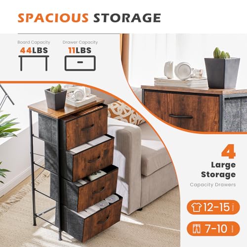 Sweetcrispy 4 Drawer Dresser, Fabric Storage Tower Organizer with Sturdy Steel Frame and Wood Top, Easy Pull Handles, for Bedroom, Closet, Entryway, Hallway, Brown - color: Brown, size: 17.7"D x 11.8"W x 37"H (4 Drawers)