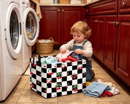 Rectangular Cherry baskets,Racing flag basket,Kids Storage Bins,Waterproof Collapsible Storage Bin,Toy Storage Bin,Cute Organizer Box,Book baskets,Girl room Decor(Cherry) - color: Cherry