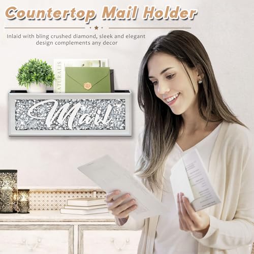 Crushed Diamond Mail Organizer, Crystal Mail Organizer Countertop, Mirror Letter Holder, Mail Tray, Mail Holder Box for Desk, Mail Holder for Wall - color: Mail Organizer