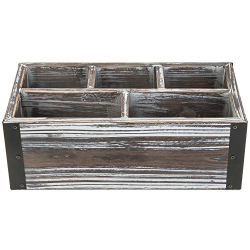 MyGift Remote Control Holder with 5-Compartment, Media Storage Organizer Remote Caddy with Black Metal Corner Wraps, for Table, Desk, Rustic Torched Wood - color: Torched Wood