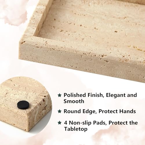 Real Natural Small Marble Tray for Bathroom, Vanity, Kitchen and Desktop, Rectangle Genuine Marble Stone Tray for Jewelry, Cosmetics, Candles, Lotion, Perfume and Home Decor - color: Travertine, size: 12" x 5" x 1.2"