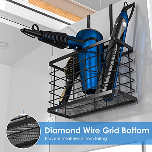 Hair Tool Organizer, Dryer Holder, 3 in 1 Blow Bathroom Organizer Wall Mounted/Cabinet Door for Flat Iron, Curling Straightener, Care & Styling Tools Storage Basket - color: Black