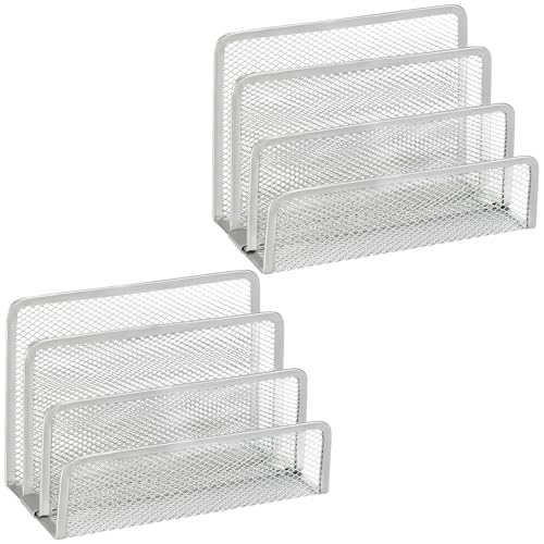 2 Pieces Desk Mail Organizer, Metal Mesh Small File Holders Letter Organizer, Bill/Document/Filing/Folders/Paper Organizer for Desktop (GREY-2PCS) - color: GREY-2PCS