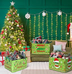 Geelin 3 Pcs Christmas Baskets Storage Funny Lime Green Christmas Santa Basket for Gifts Collapsible Waterproof Canvas Xmas Storage Bin Organizer with Handles for Book Closet Shelf Nursery Room Decor - style: Merry Santa